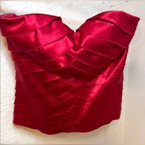 Bebe Red Satin Strapless Corset Style Bustier Top Small